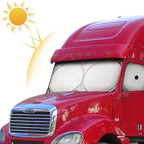 צל שמש למשאית למחצה לשמשה קדמית וחלון צד | Sunshade כיסוי מקסימאלי משמשות למשאית - חסום קרני חום שמש UV - הטוב ביותר עבור משאית חצי, מסחרית וגדולה, RV （חלונות צד כוס יניקה Å